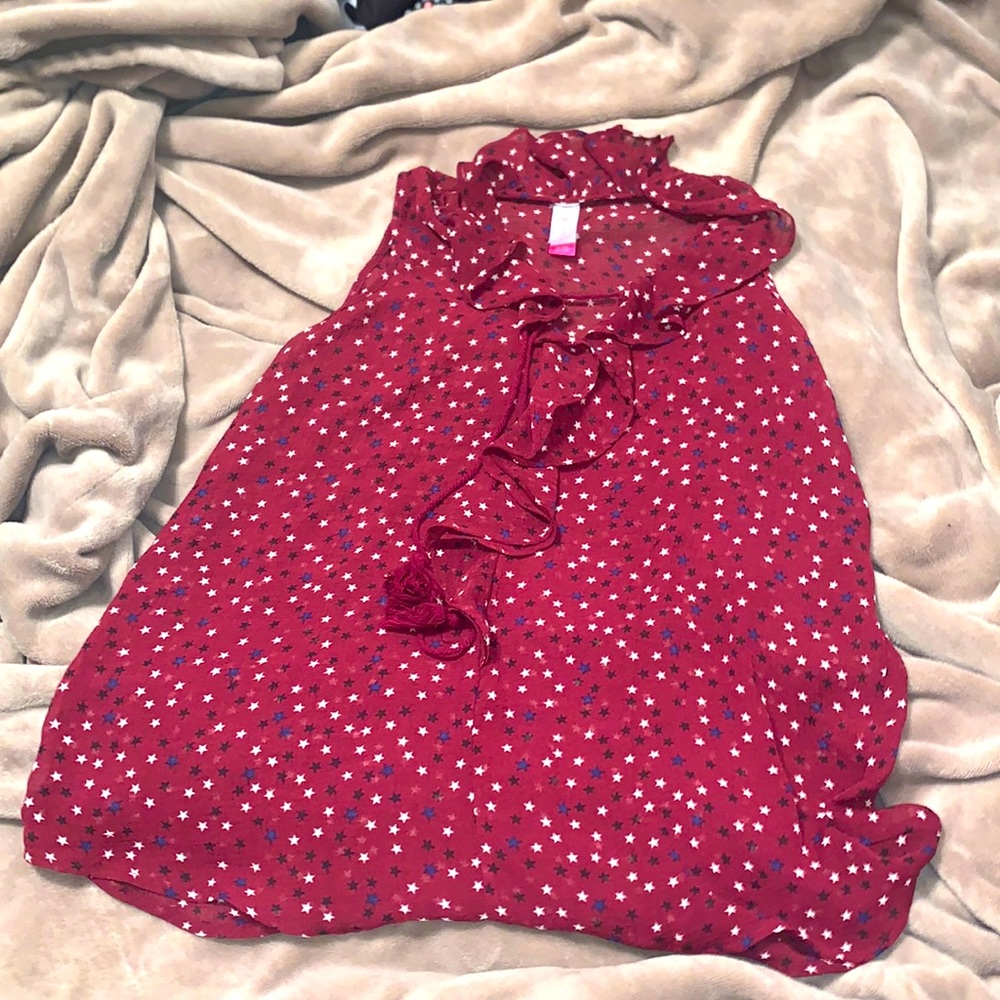 Burgundy with white and navy blue stars.